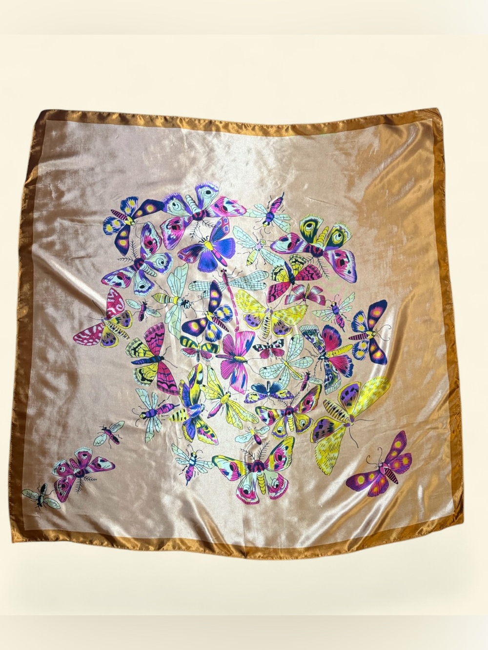 Silk-Feel Butterfly Print Square Scarf - Pink